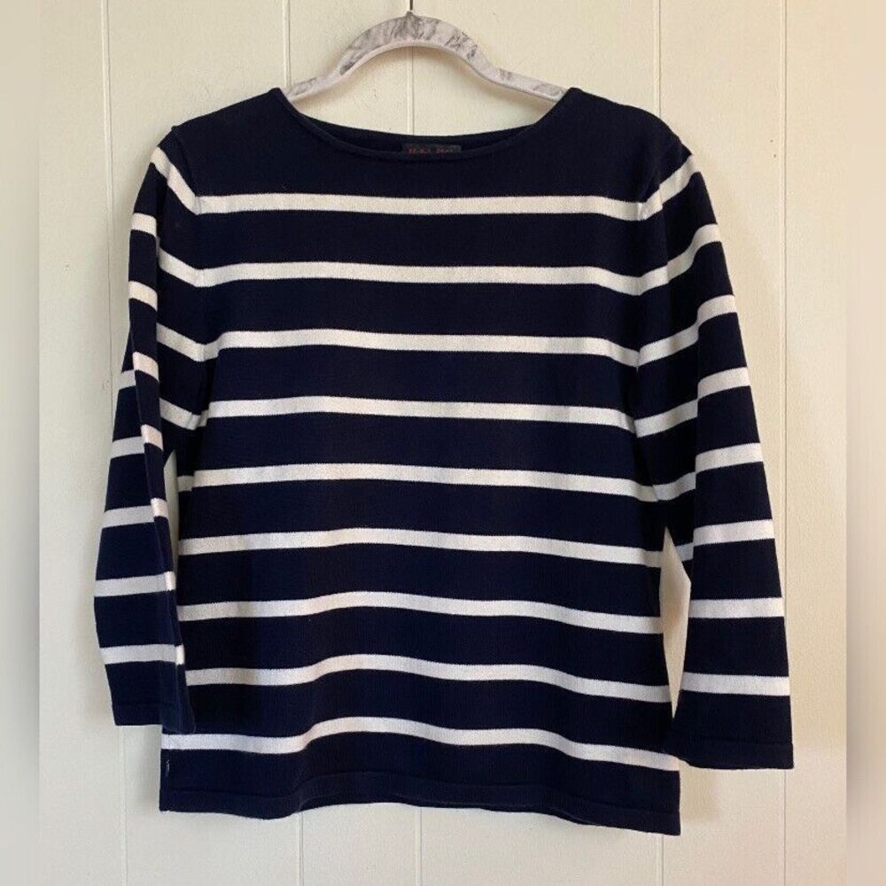 Ralph Lauren Navy & White Striped Scoop Neck Sweater